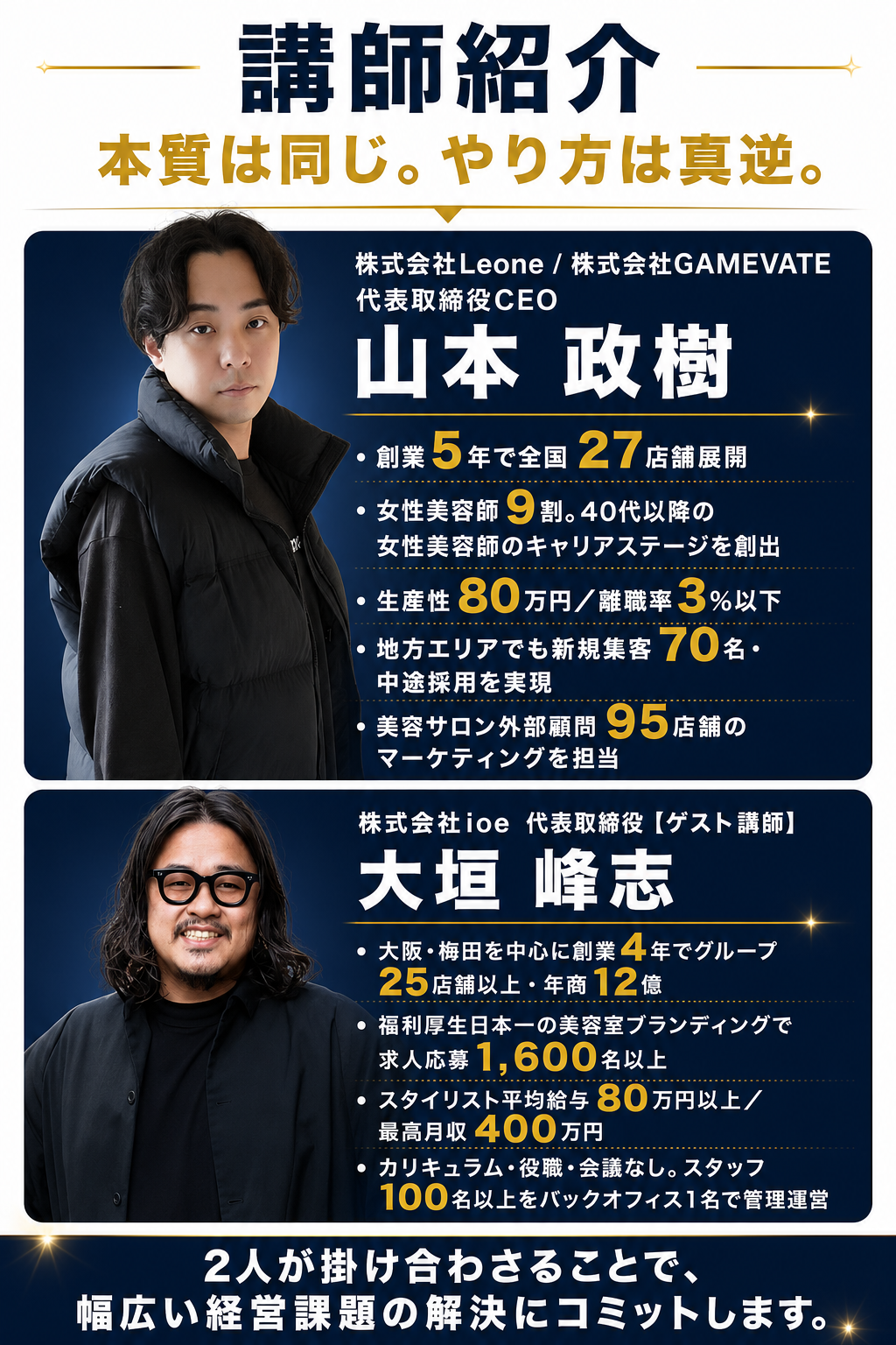 講師紹介 山本政樹×大垣峰志 本質は同じ。やり方は真逆。